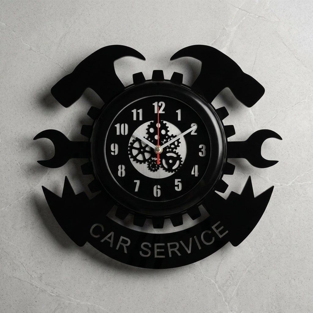 Car Service Premium Wall Clock with Glass Cover || AI-Engineered