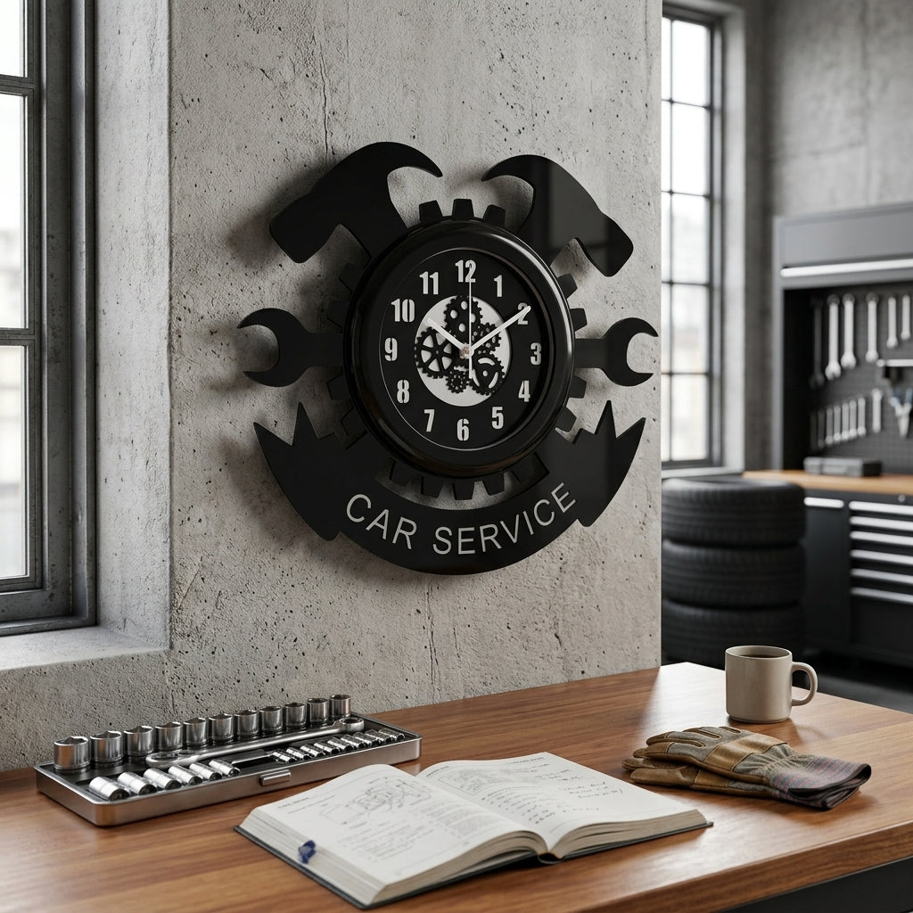 Car Service Premium Wall Clock with Glass Cover || AI-Engineered