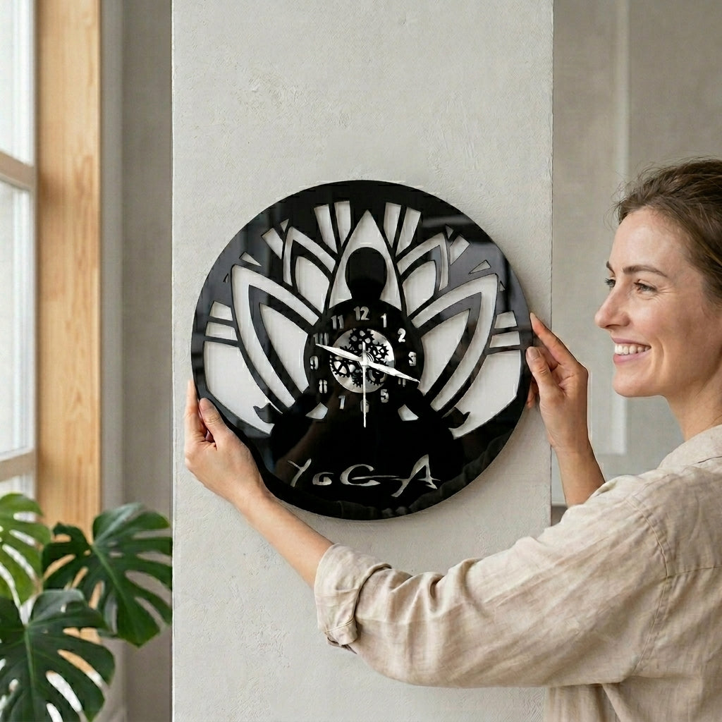 Yoga 12” PlexiGlass Glossy Black Wall Clock
