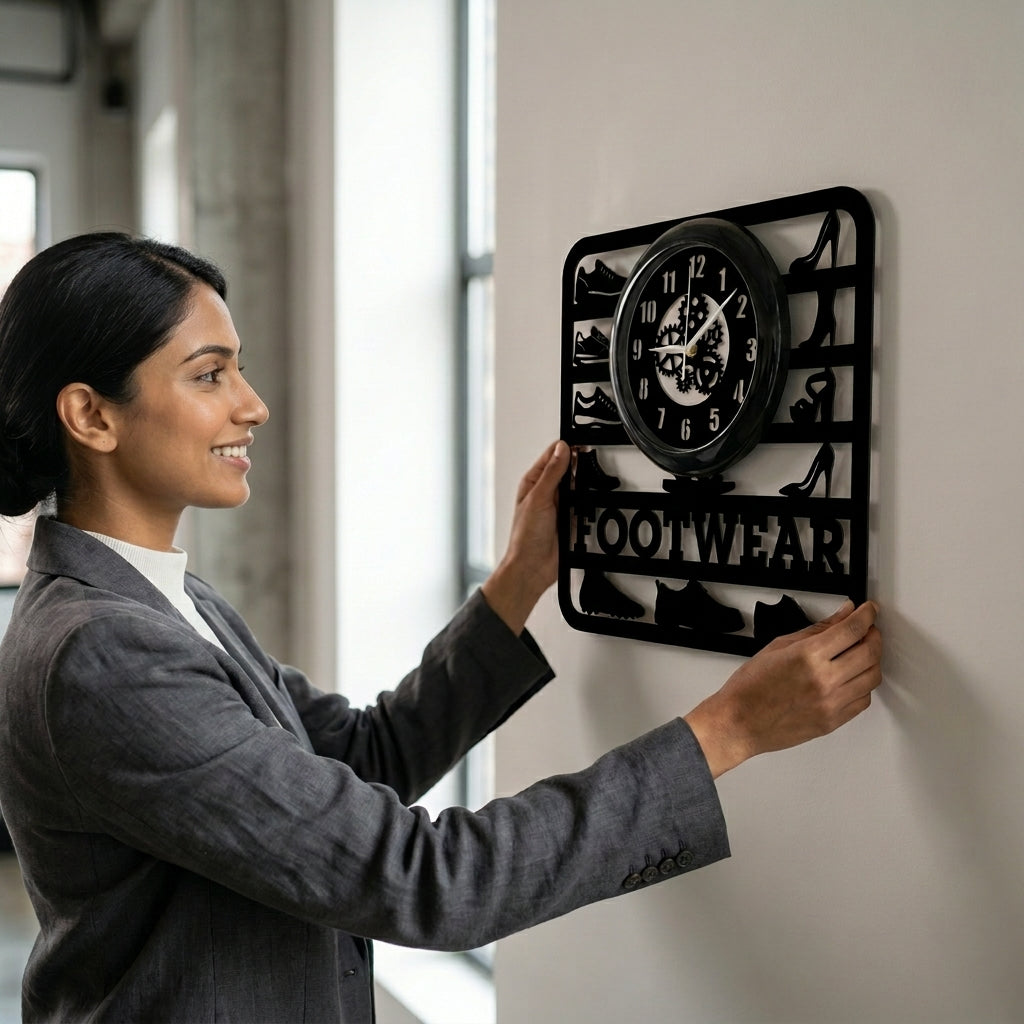 Footwear Studio || Square Acrylic Wall Clock || 12" with Glass Cover