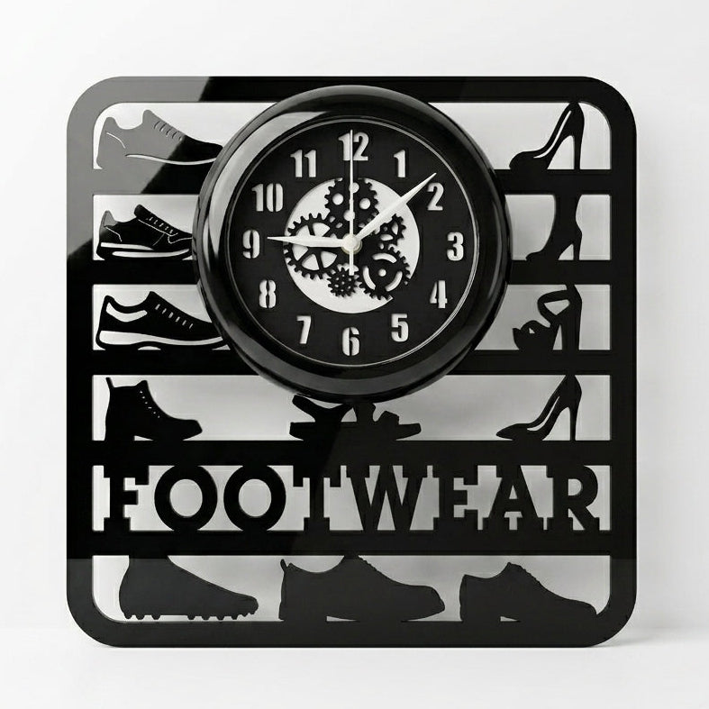 Footwear Studio || Square Acrylic Wall Clock || 12" with Glass Cover