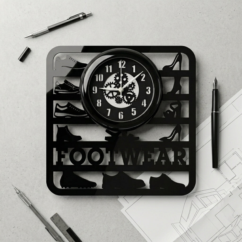 Footwear Studio || Square Acrylic Wall Clock || 12" with Glass Cover