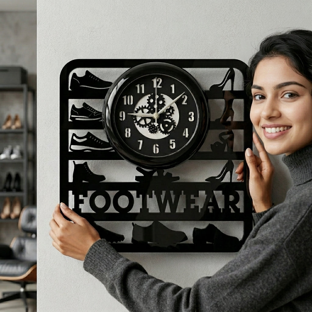 Footwear Studio || Square Acrylic Wall Clock || 12" with Glass Cover