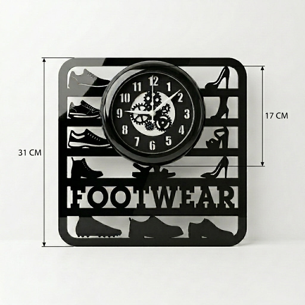 Footwear Studio || Square Acrylic Wall Clock || 12" with Glass Cover