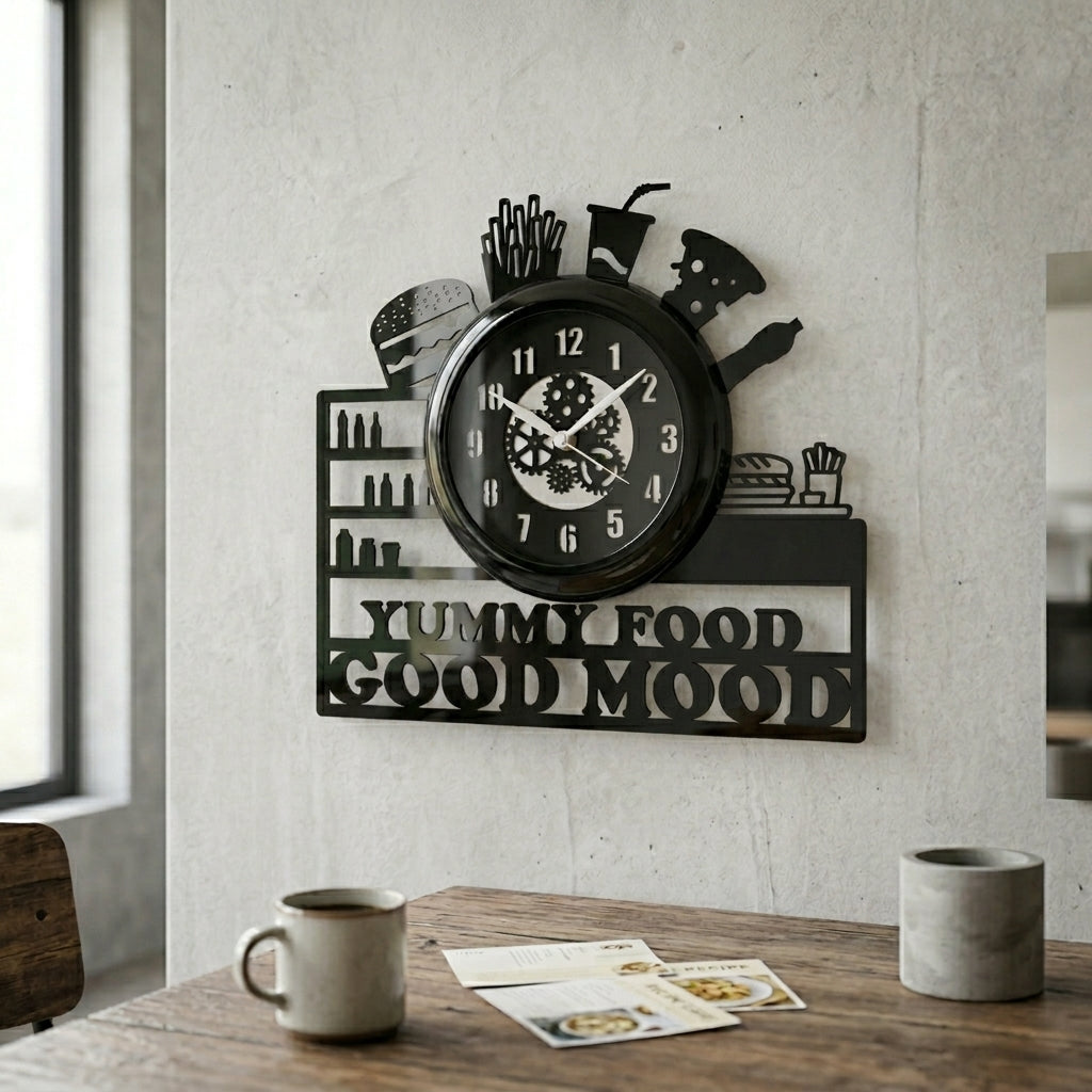 Yummy Food, Premium Glass-Cover Wall Clock