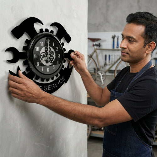 "Bike Service" Premium Glass-Cover Wall Clock
