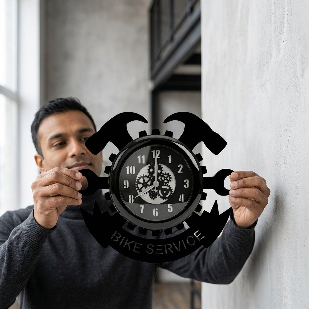 "Bike Service" Premium Glass-Cover Wall Clock