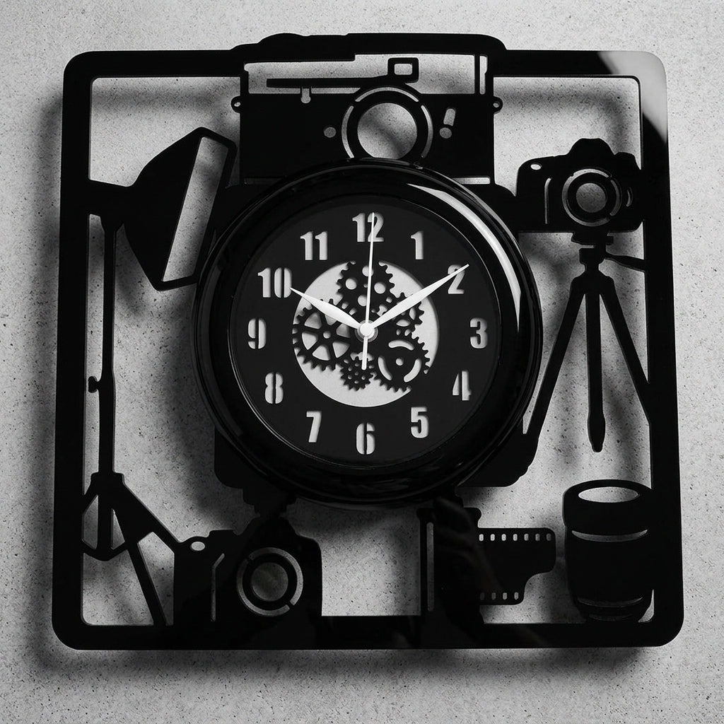 Camera Gear Square Wall Clock 12 inch