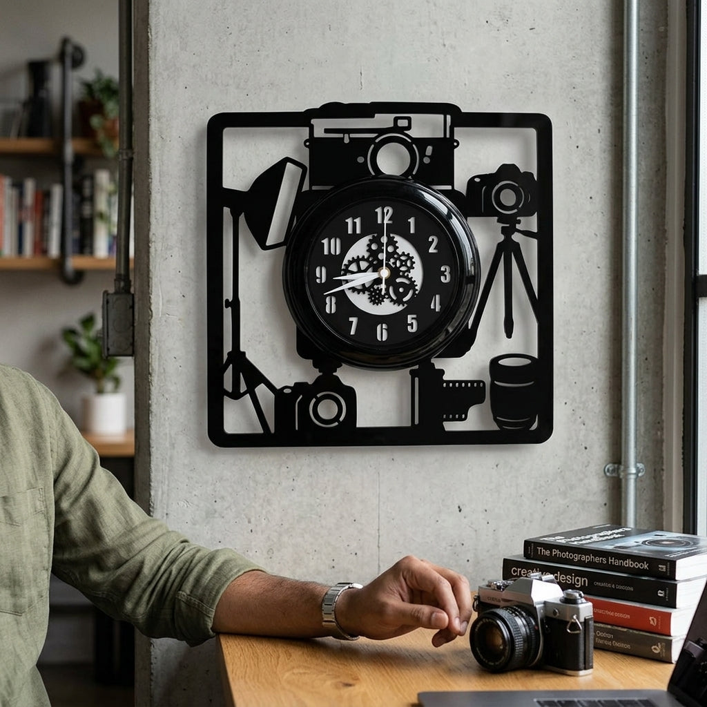 Camera Gear Square Wall Clock 12 inch