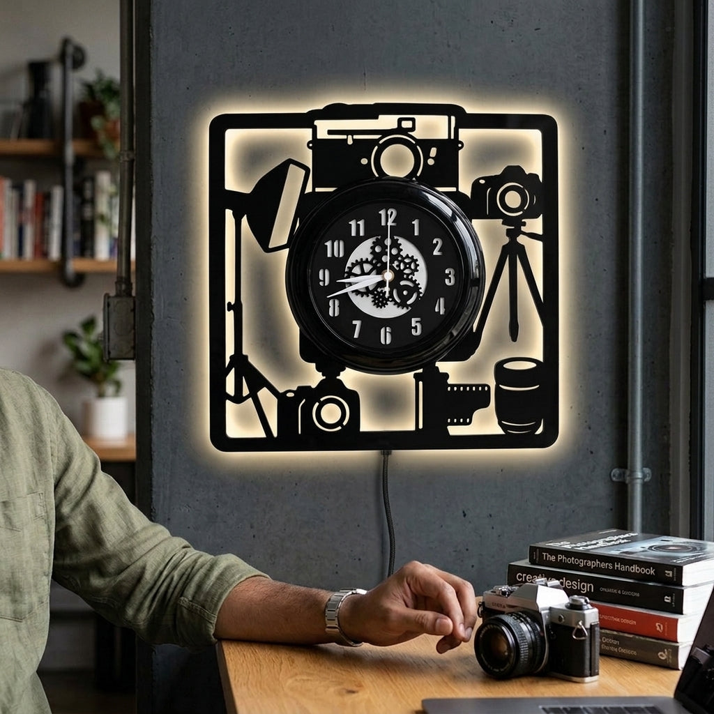 Camera Gear Square Wall Clock 12 inch