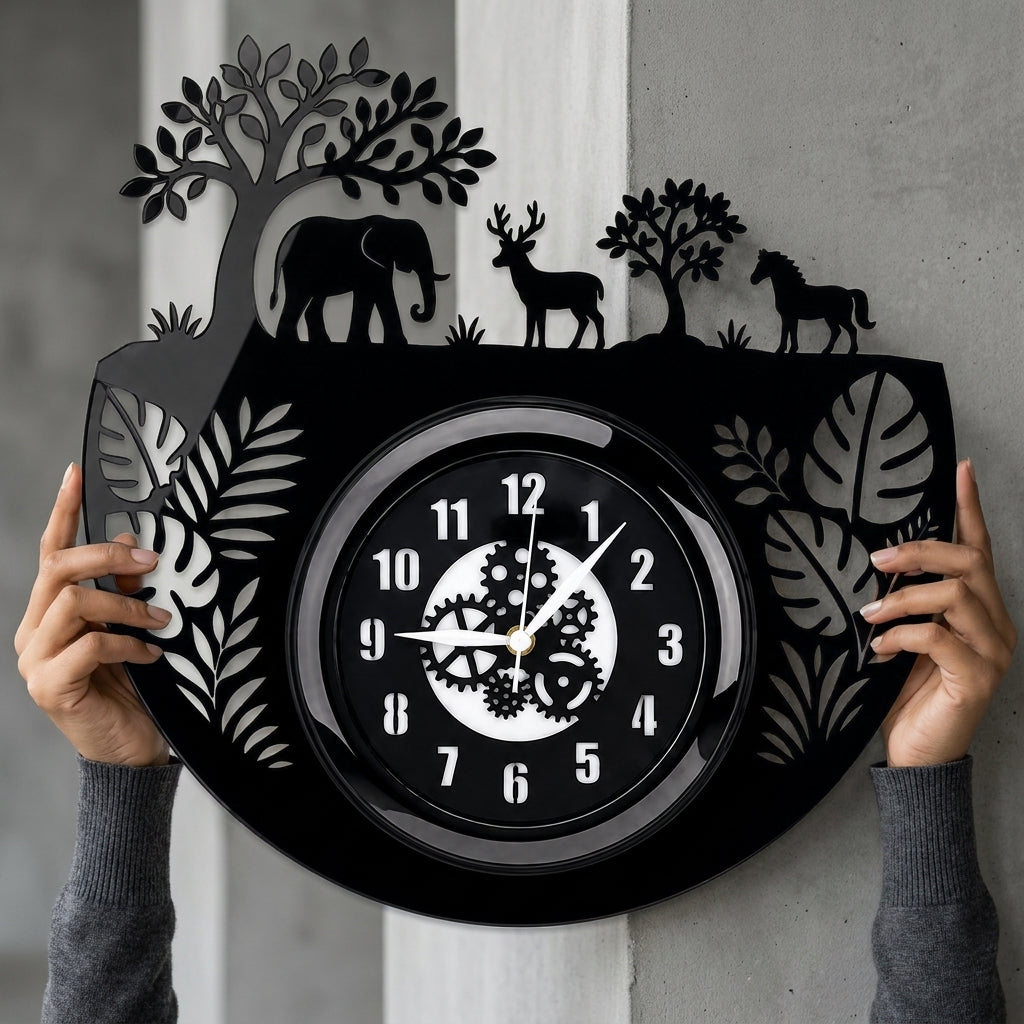 Jungle Acrylic Wall Clock 12 inch With Glass